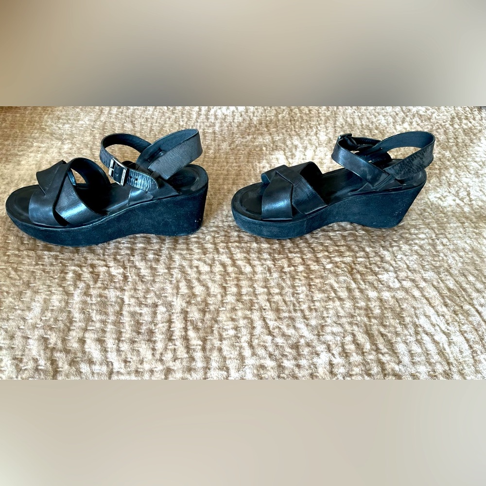 Kork-Ease Ava Classic Platform Wedge Sandals in Black Vachetta Leather Size 9 - Picture 5 of 6